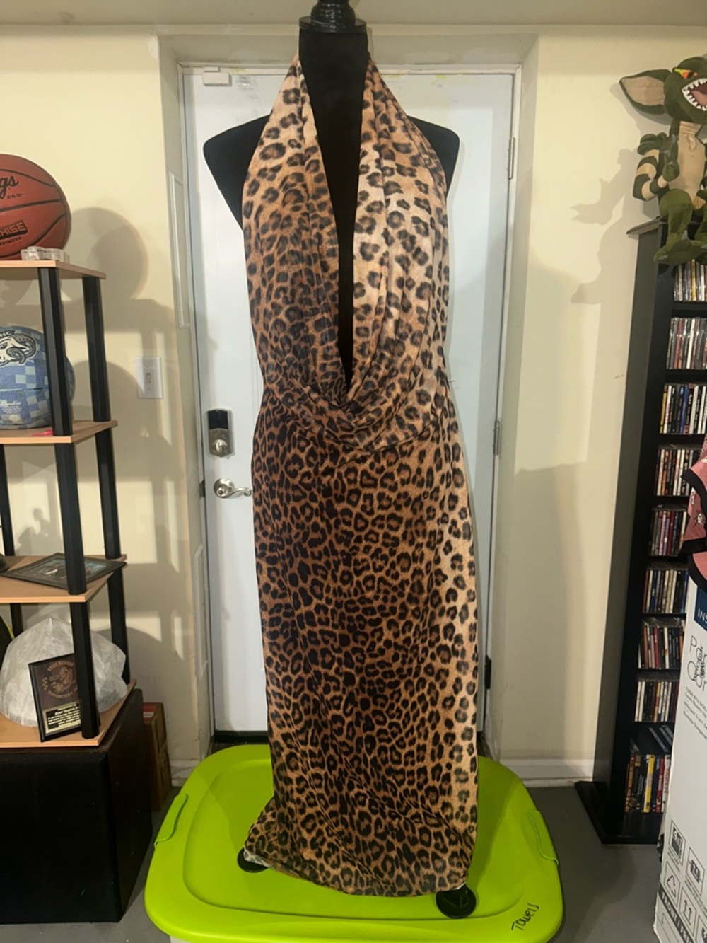 Zara Leopard Print Backless Halter Dress in Brown and Tan